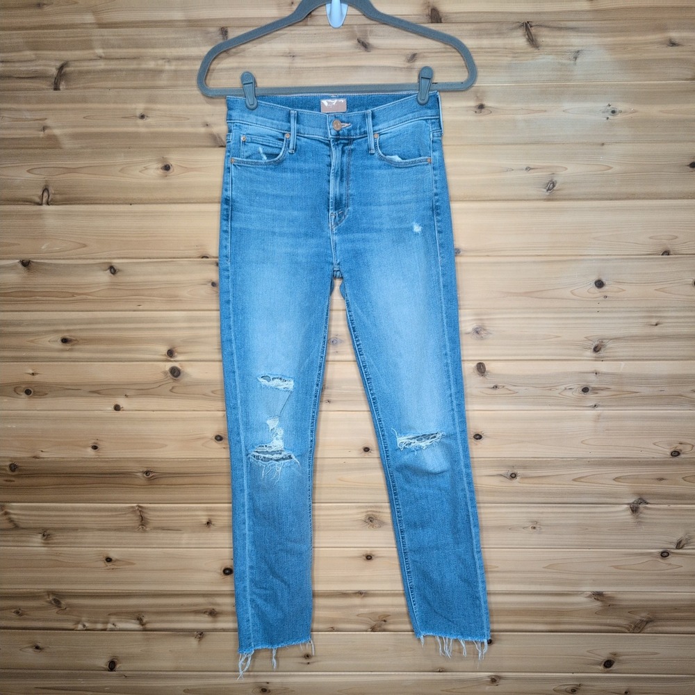 Mother Mid Rise Dazzler Ankle Fray Distressed Jeans Blue Size 25